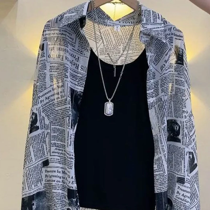 Summer New POLO Collar Fashion Long Sleeve Shirt Women High Street Casual Loose Button Patchwork Cardigan Letter Printing Tops