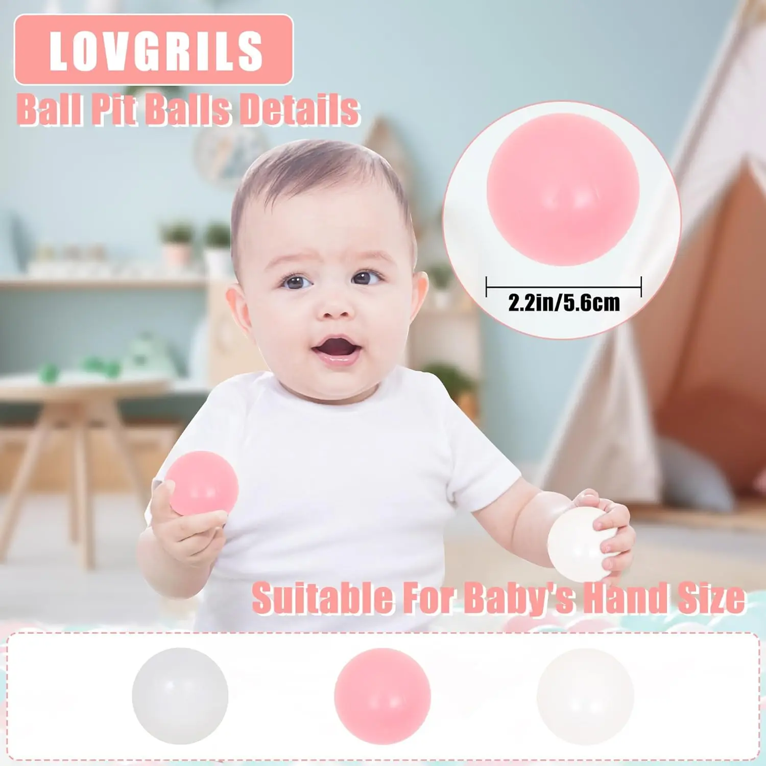 Bolas de bolinhas rosa, 500 contagens para crianças, barraca de brincar, bolas de plástico 500 para poço de bolinhas, bolas coloridas do oceano para bebês, crianças