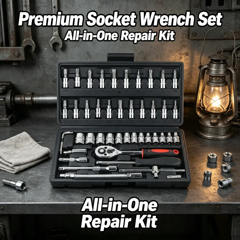 

46Pcs 1/4 Inch Socket Tool Kit, Black Ratchet Wrench Set, Portable Durable Tools for Car and Home Repairs
