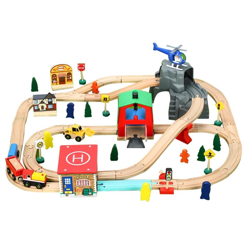 

Track Set Children's Rail Car Toy Helipad Transport Cave Train Wooden Compatible With Wooden Cars 1:64 Over Three Years Old Pd06