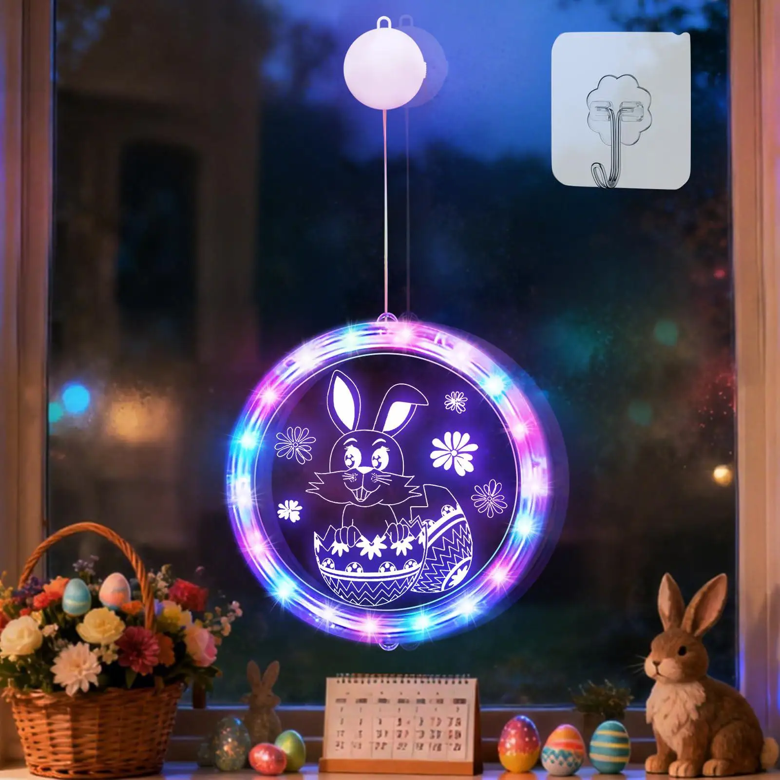 Easter Window Lights Battery Operated String Lighting Decor Bunny Rabbit Silhouette Holiday Lights for Party Home Decoration