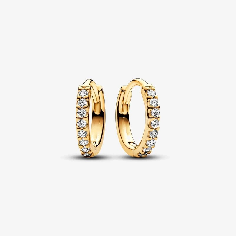 

100% 925 Sterling Silver Yellow color Sparkling Huggie Hoop Earrings Original European Style Brand woman Jewelry