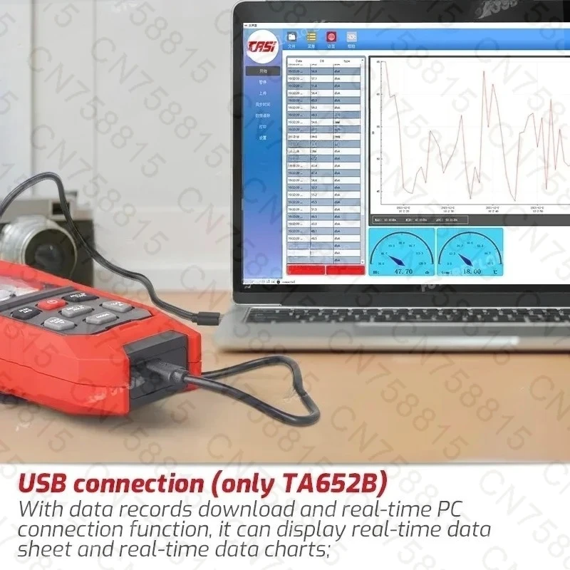 Digital Sound Level Recorder with USB Data Connection, TA652B, Noise Meter with Measurement Range of 30 - 130 dB