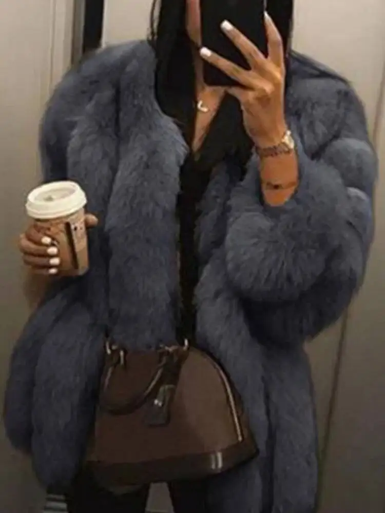

2025 Autumn Winter Female Korean Fashion Faux Fur Jacket Women Coats Loose Casual Warm Long Sleeve Outerwears Overcoat