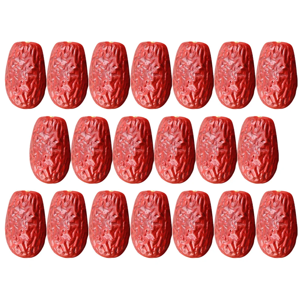 20 Pcs Simulation Jujube Model Fruit Artificial Red Realistic Ornaments Walnut Photo Props Pvc Fake Decors Decorative Models