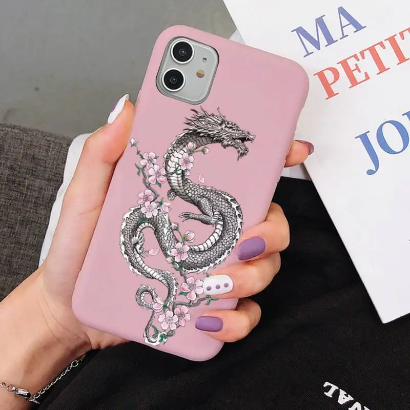 FHNBLJ Dragon  Phone Case for iPhone 11 12 13 Mini Pro Xs Max 8 7 6 6S Plus X XR Solid Candy Color Case