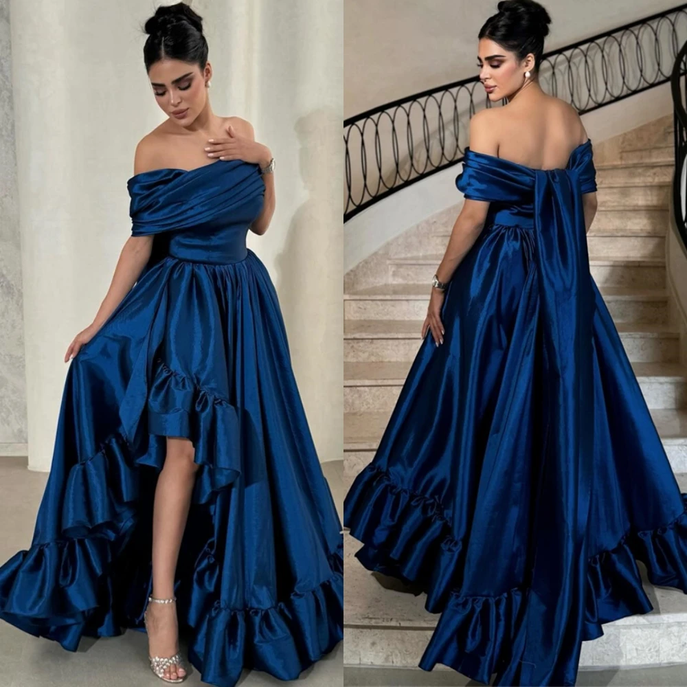 

Customized Exquisite Satin Short Sleeves Evening Dress Delicate Boat Neck Prom Dresses Luxury Front Slit Special Occasion Gowns