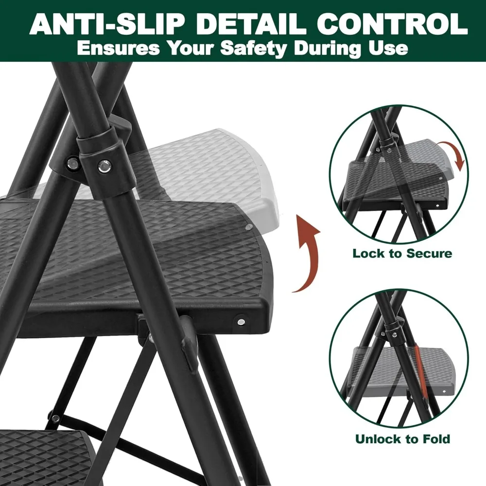 Scaletta pieghevole con ampi pedali antiscivolo, corrimano e capacità di 550 libbre per adulti: robusta struttura in alluminio