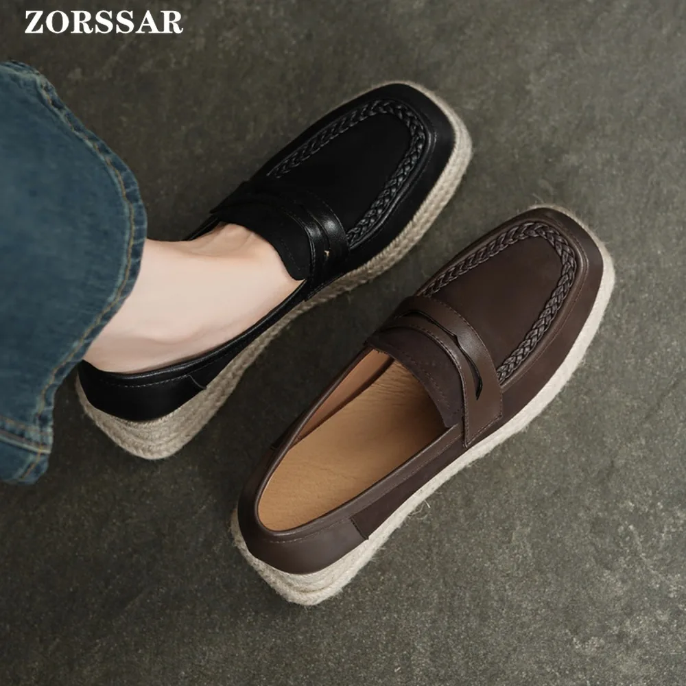 Women Flat Platform Loafers Ladies Elegant Suede Leather Moccasins Shoes Woman Slip on Moccasin Women's Brown Casual Shoes