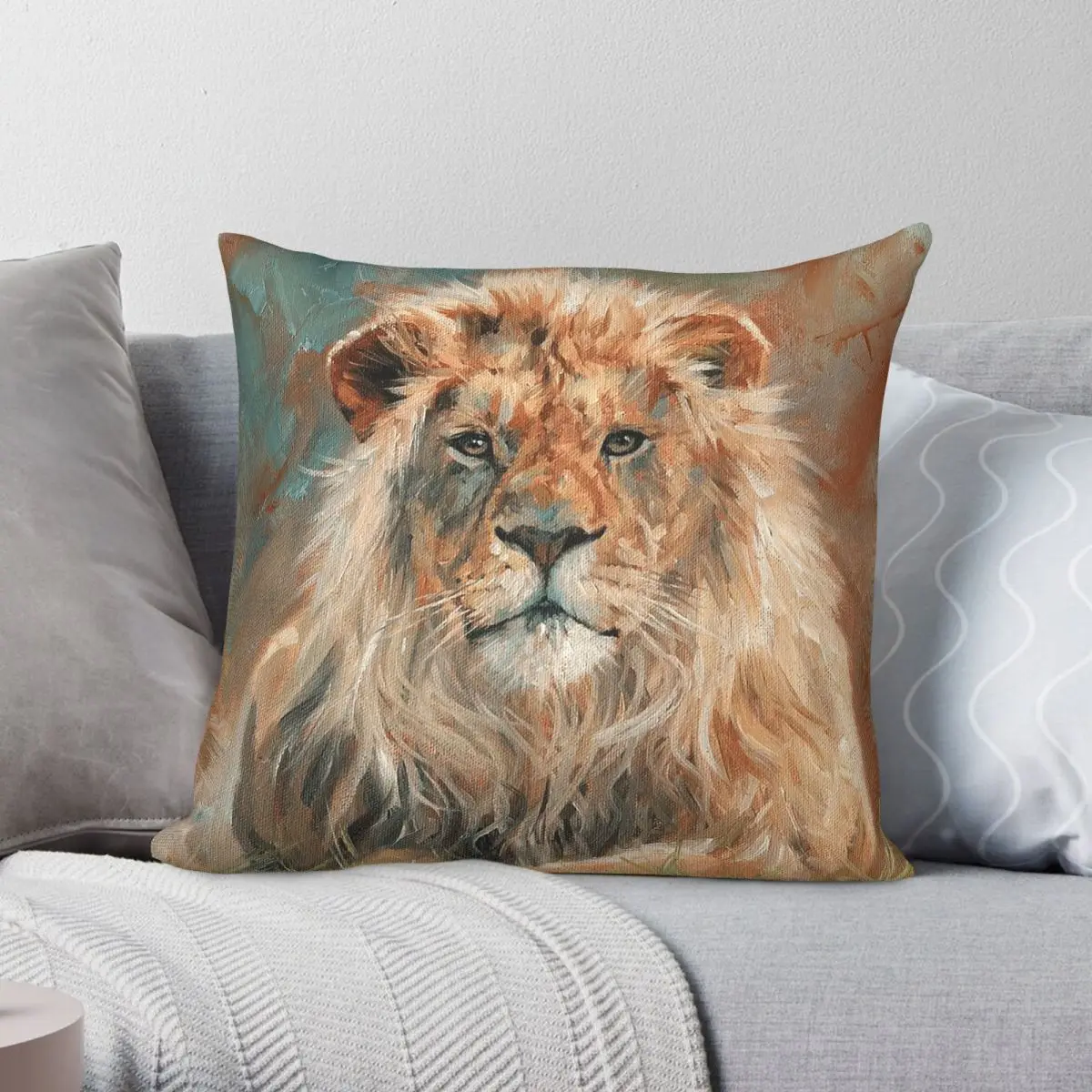 Stunning Lion Portrait Square Pillowcase Polyester Linen Velvet Creative Zip Decor Throw Pillow Case Car Cushion Cover