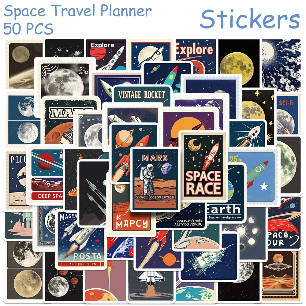 

50pcs Space Travel Planner Stickers Decals For Phone Scrapbook Skateboard Luggage Refrigerator Aesthetic Waterproof Stickers