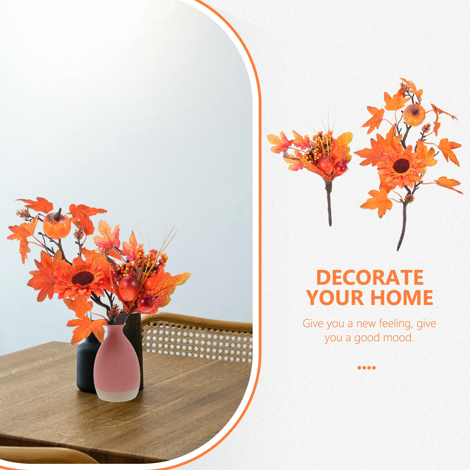 

2pcs Simulation Maple Leaf Stems Fall Pumpkin Branch Artificial Harvest Festival Decor Vase Filling Thanksgiving Centerpiece