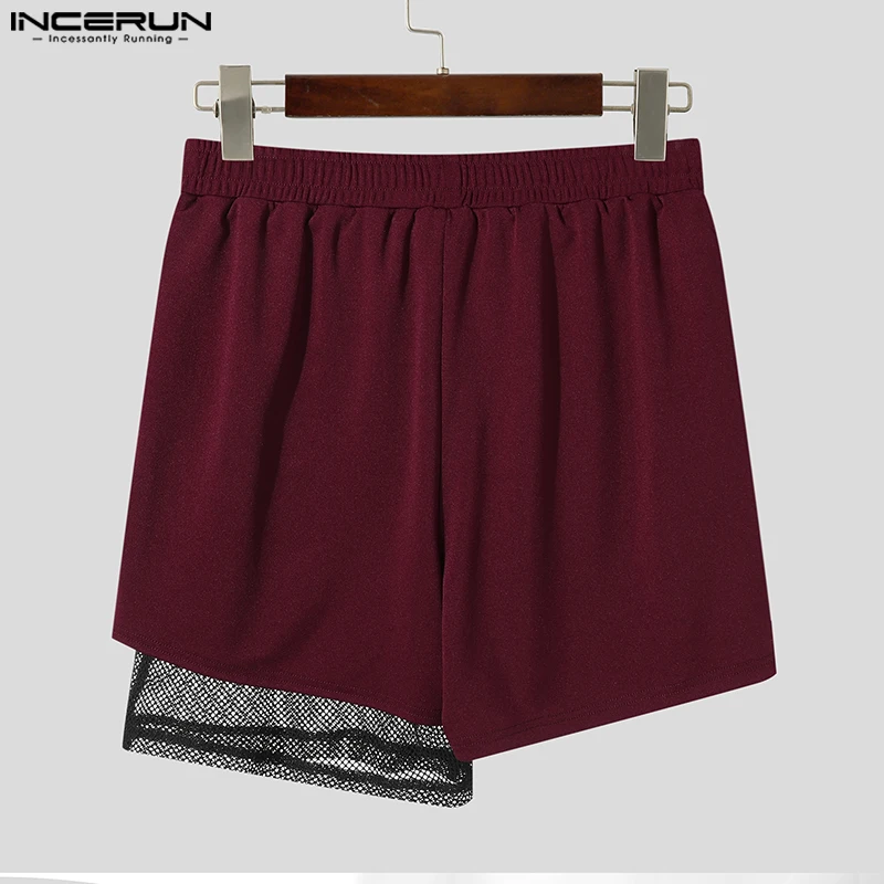 INCERUN Mode Mannen Shorts Mesh Patchwork Trekkoord Joggers Hol Sexy Mannelijke Shorts 2025, See Through Streetwear Mannen Bodems
