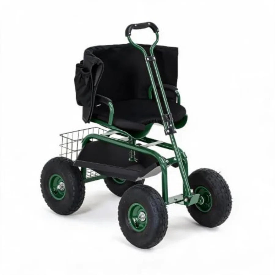 Rolling Garden Cart with Seat, Garden Workseat with 360-Degree Swivel