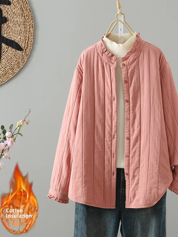 Dimagrante Thiened Cotton Jaet 2025 Autunno Inverno Loose Fit Colore puro Pendolare Sle Cappotto da donna Dritto Sve Lungo Lunghezza