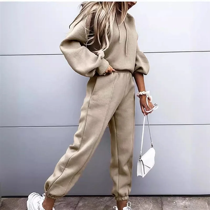 

Women's AutumnWinter Sweatsuit Hoodie Sports Wear Set Casual Outerwear Combed Cotton High Elastic Waist Hem Tirt Dr