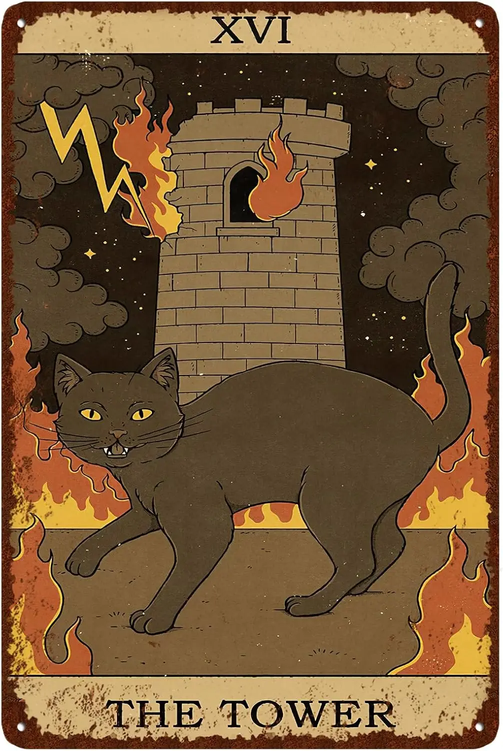Vintage Cat Tin Sign Retro Tarot Card Metal Sign Poster Wall Art Decor Bathroom Dorm Room Home Decor - Tower