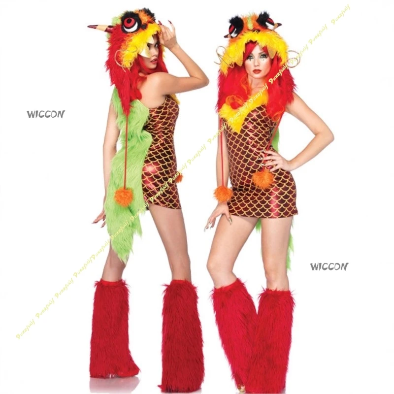 كبير سيئة الذئب القط تأثيري ازياء حزب البدلة فتاة مثير الشتاء المرحلة النساء النمر الراكون الثعلب عيد الميلاد الملبس هالوين موحدة