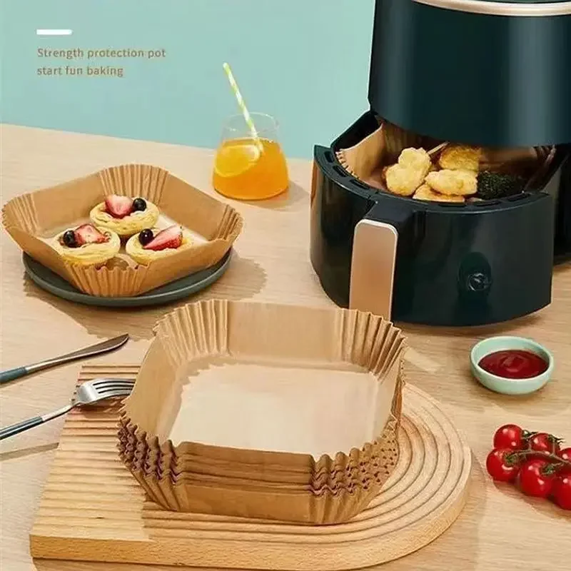 50/100PCS Air Fryer Special Paper Tray Household High Temperature Resistant Oil Absorbing Paper Pad Square Baking Paper Kitchen view 2