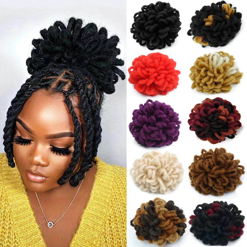 8inch Afro Curl Dreadlocks Drawstring Hair Puff Ponytail Synthetic Nu Locs Drawstring Chignon Hair Puff Clip in Hair Extension