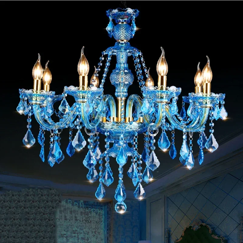 Imagem -03 - Moderno Azul Salão de Casamento Ramo Lustre Cabeça Cor Fria Quarto Droplight Casa Ficar Mediterrâneo Tema Sala Lâmpada Pendente