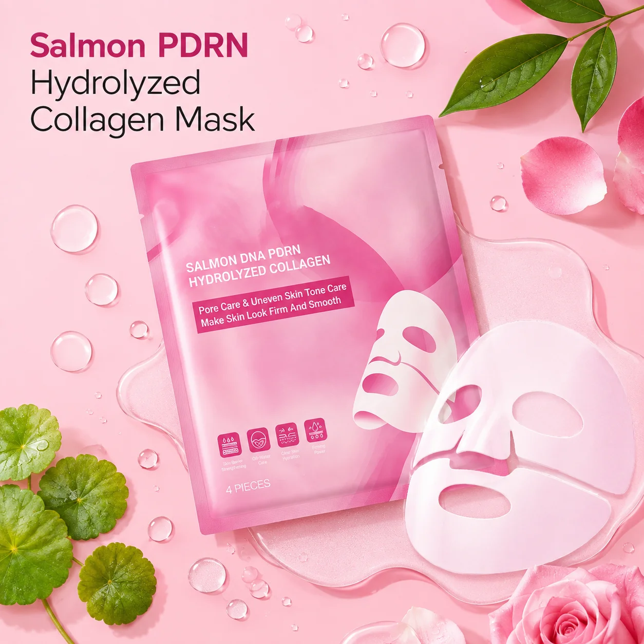 Bio PDRN Collagen Glow Up Mask Deep Hydration Firming Smoothing Skin Boosts Facial Collagen Elasticity for Radiant Glass Skin