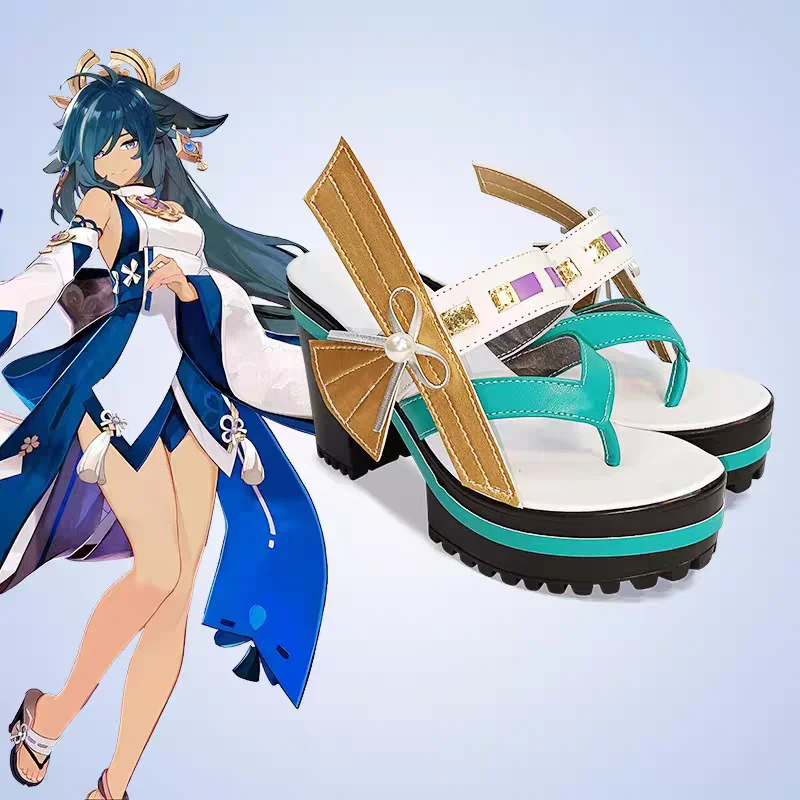 

Игра Genshin Impact Yae Miko Xiao, зеленые туфли для косплея, ботинки, реквизит для карнавальной вечеринки, Хэллоуина