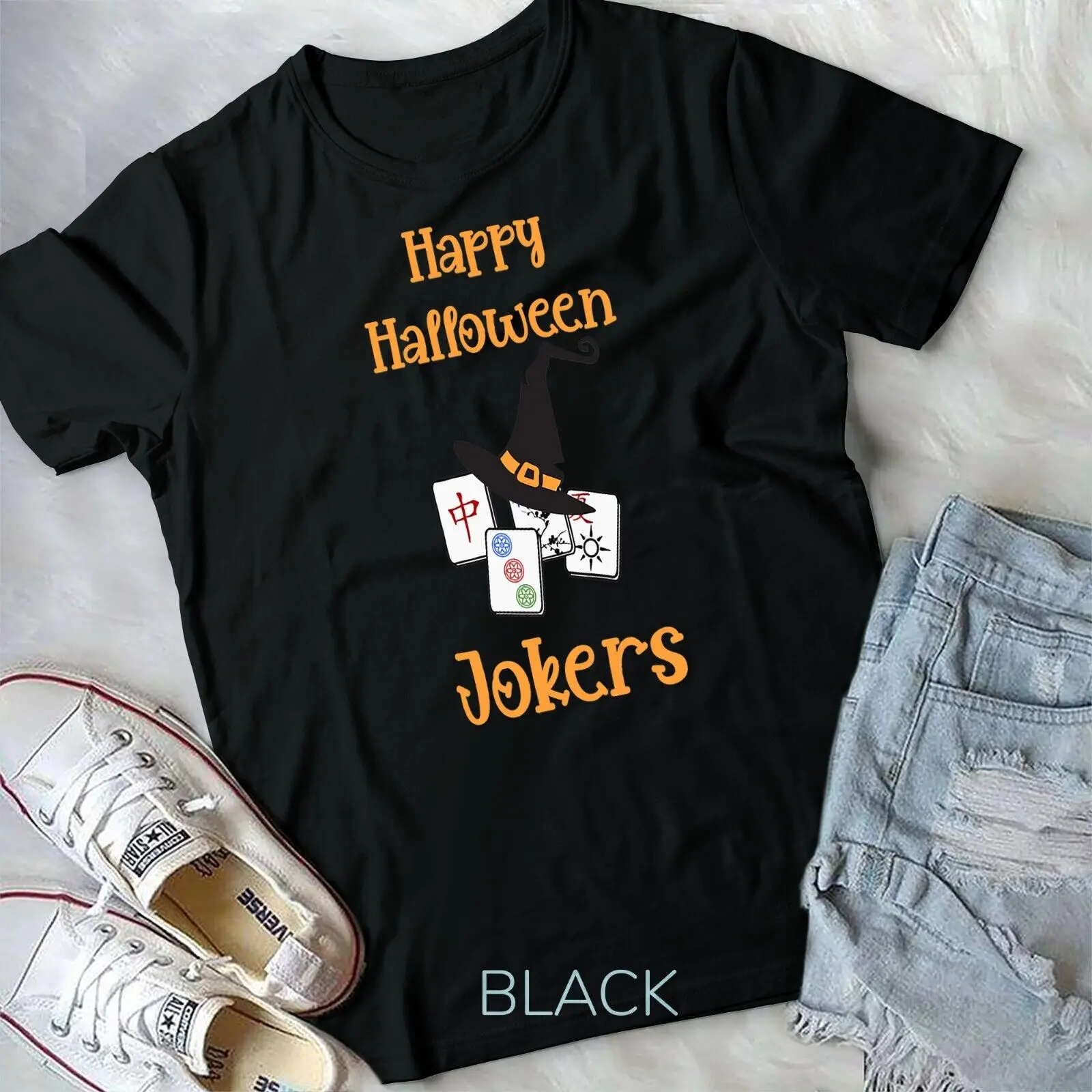 Funny Mahjong Happy Halloween Jokers Tile Game Tee Raglan BaseballUnisex T-shirt