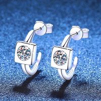 S925 Silver White Gold Plated 1CT D Color Moissanite Geometric Square Stud Earrings for Women, Exquisite Jewelry.
