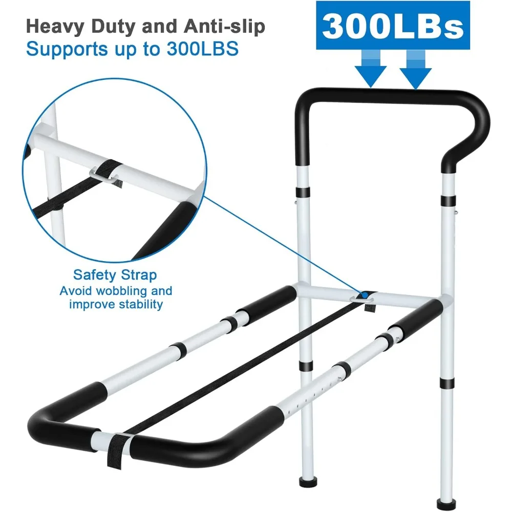 Bed Rails for Elderly Adults- Adjustable Bed Cane with Non-Slip Ergonomic Handle and Storage Pocket, Stable Bed Assist Rails