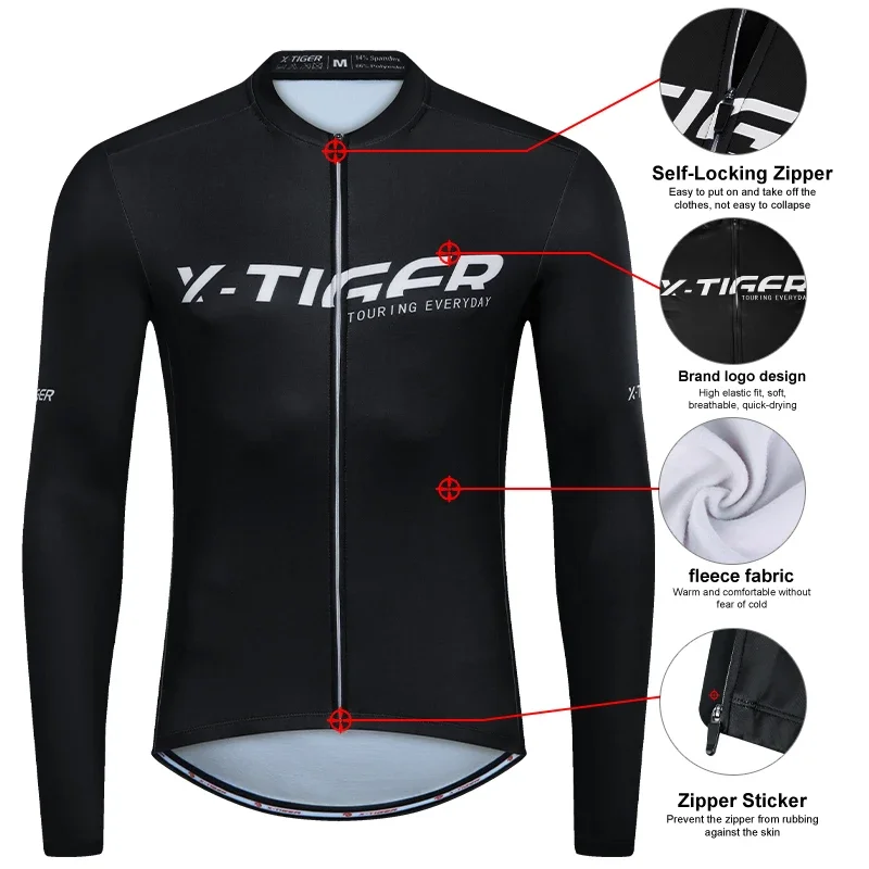 X-TIGER Men Racing Jerseys Winter Thermal Cycling Jacket MTB Bike Coat Warm Bicycle Clothing Long Sleeve Cycling jerseys Jackets