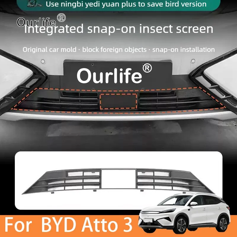 For BYD ATTO 3 2026 2027 Smart Driving Edition  No Drill Front Grille Mesh,Detachable Bug Deflector,Detachable Bug Deflector