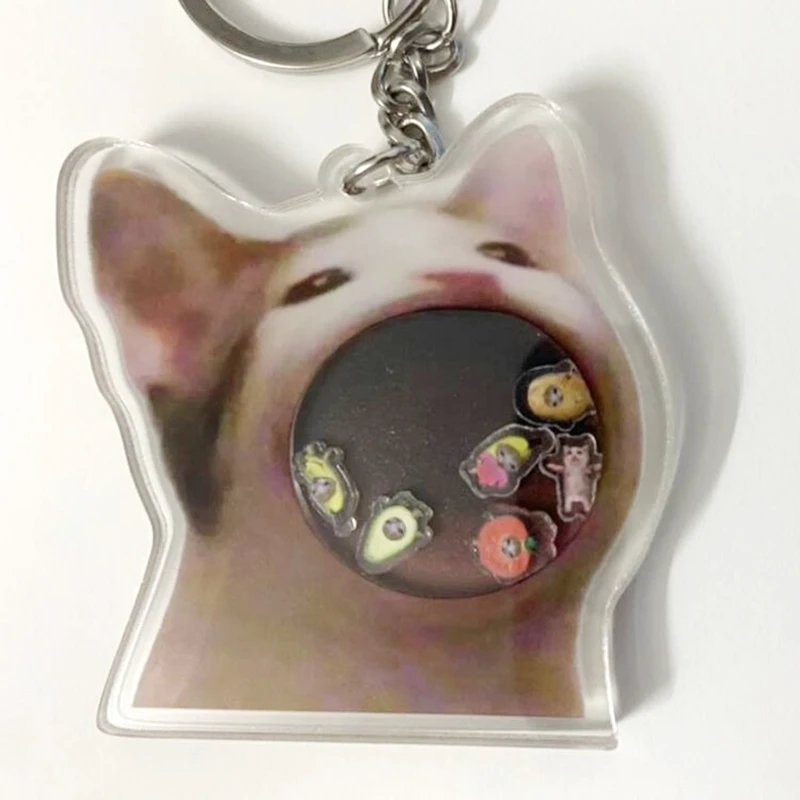 Dynamic Shake Mouth Cat Acrylic Keychain Cute Cartoon Animal Keyring Bag Pendant Personality Holographic Key Chains Fashion