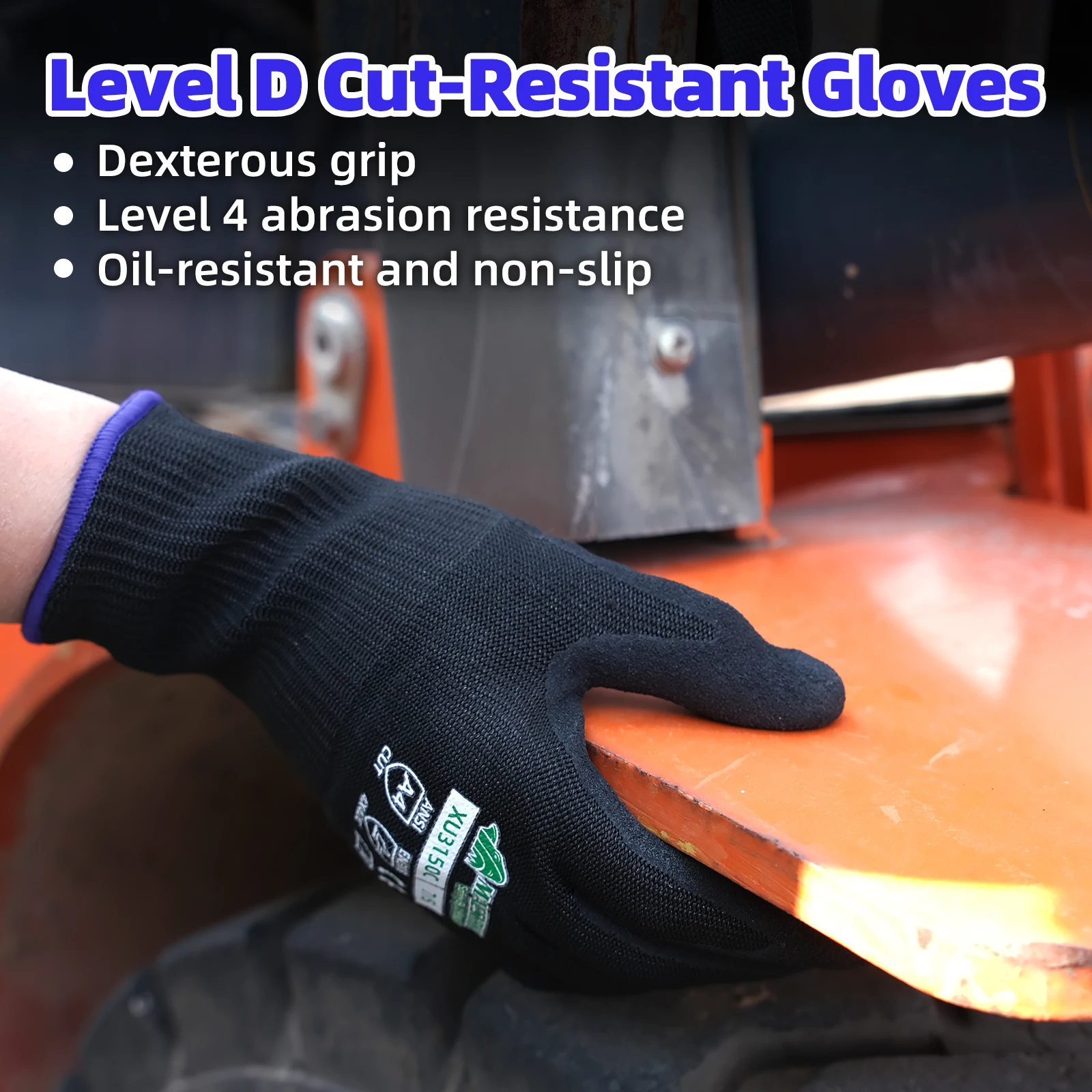 XYEHS Level C Cut Resistant Gloves 13G HPPE Fiberglass Liner PU Dipped Coated Non-slip Wear-resistant Safety Work Gloves