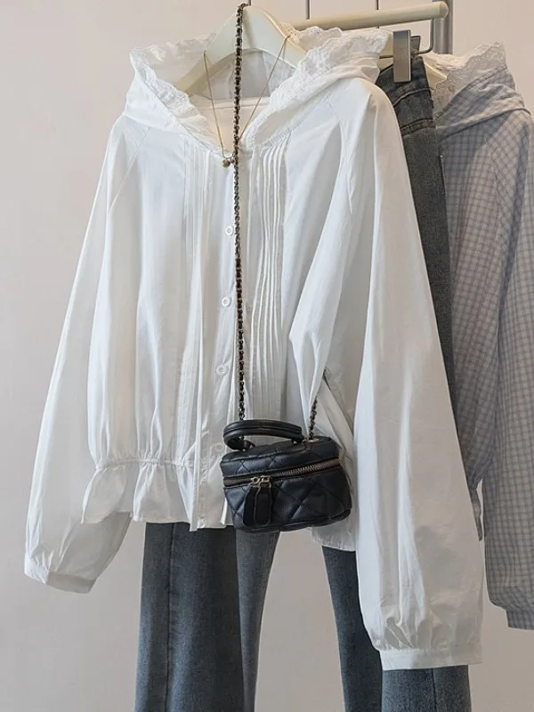 

Женская повседневная белая блузка больших размеров с длинным рукавом и рюшами, весенняя модная универсальная модель, стройнящая фигуру