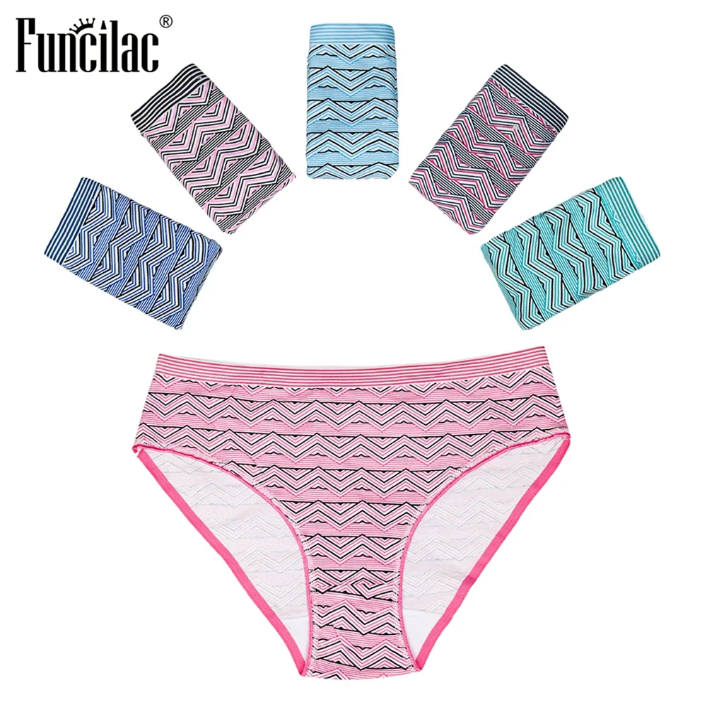 Plus Size Underwear Women Sexy Briefs Geometric Panties Cotton Crotch Mid-Rise High Quality Lingerie 2XL-4XL 6 pcs/lot