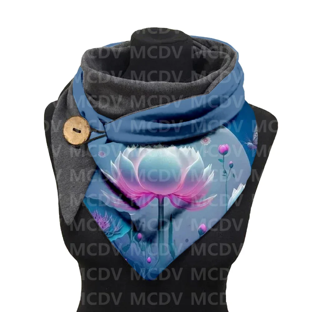 Yoga Lotus 3D Printed Warm Fleece Casual Scarf And Shawl for Women Warm and comfortable Scarf