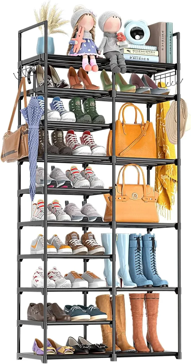 

2 Row 10 Tier Tall Shoe Rack Organizer for Closet Entryway, 40-45 Pair Shoe Boot Storage Rack, Metal Shoe Shelf Small Vertical