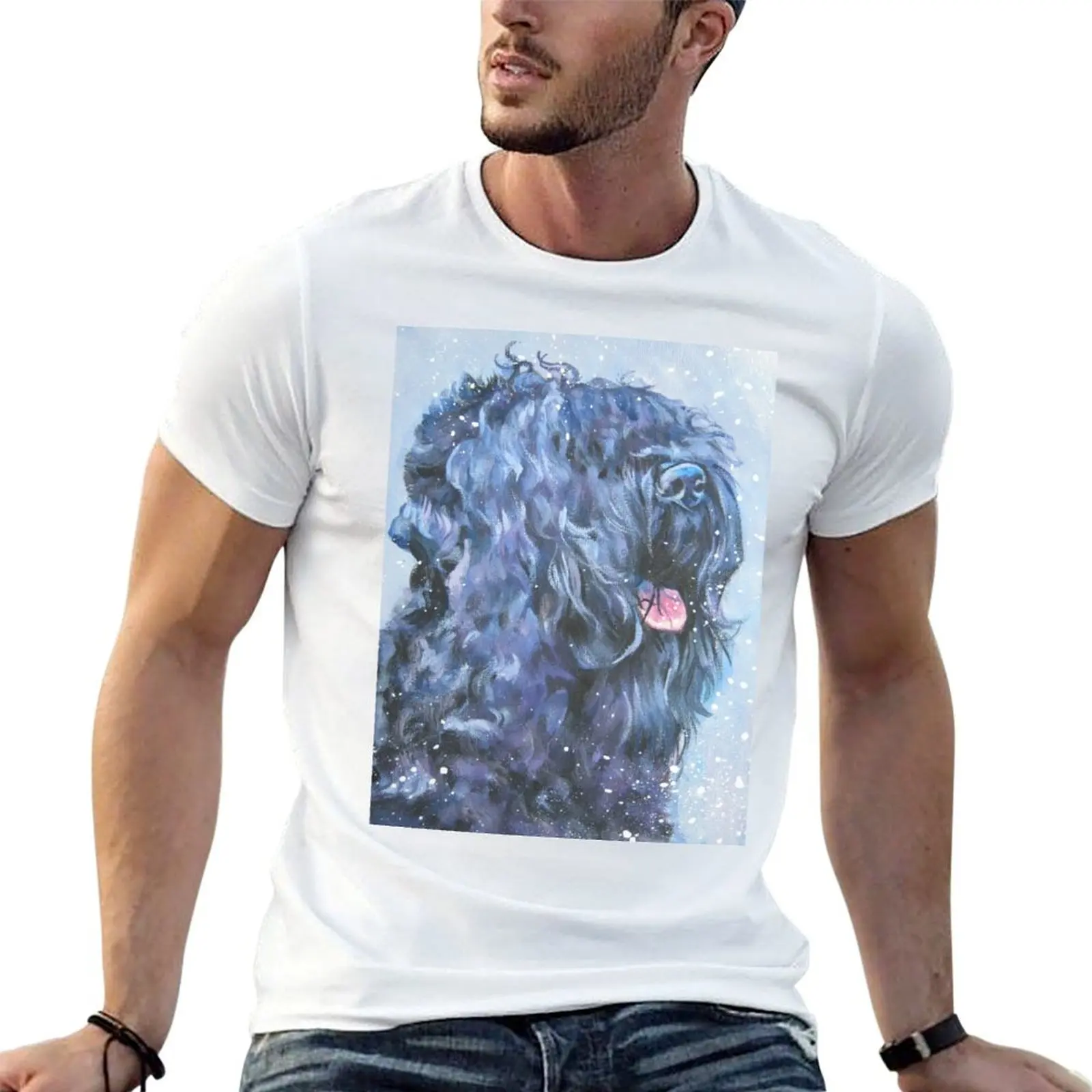 Black Russian Terrier Fine Art Painting T-Shirt Casual Everyday Short Sleeve T-Shirt