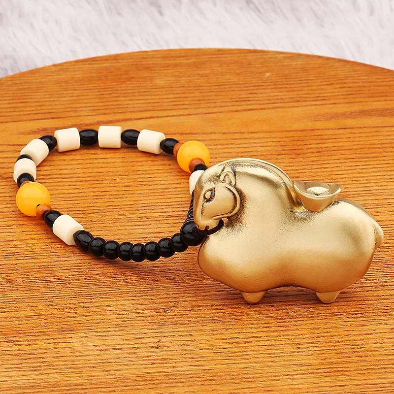 Pure Brass Horse Money Handheld Ornament Buddha Play Small Bracelet Zodiac Horse Ingot Pendant Craft