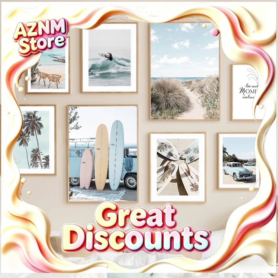 1pc frameless Canvas painting Beach Surfers Coconut Tree Car Canvas Painting Nordic Surf Posters And Prints Wall Art Pictures
