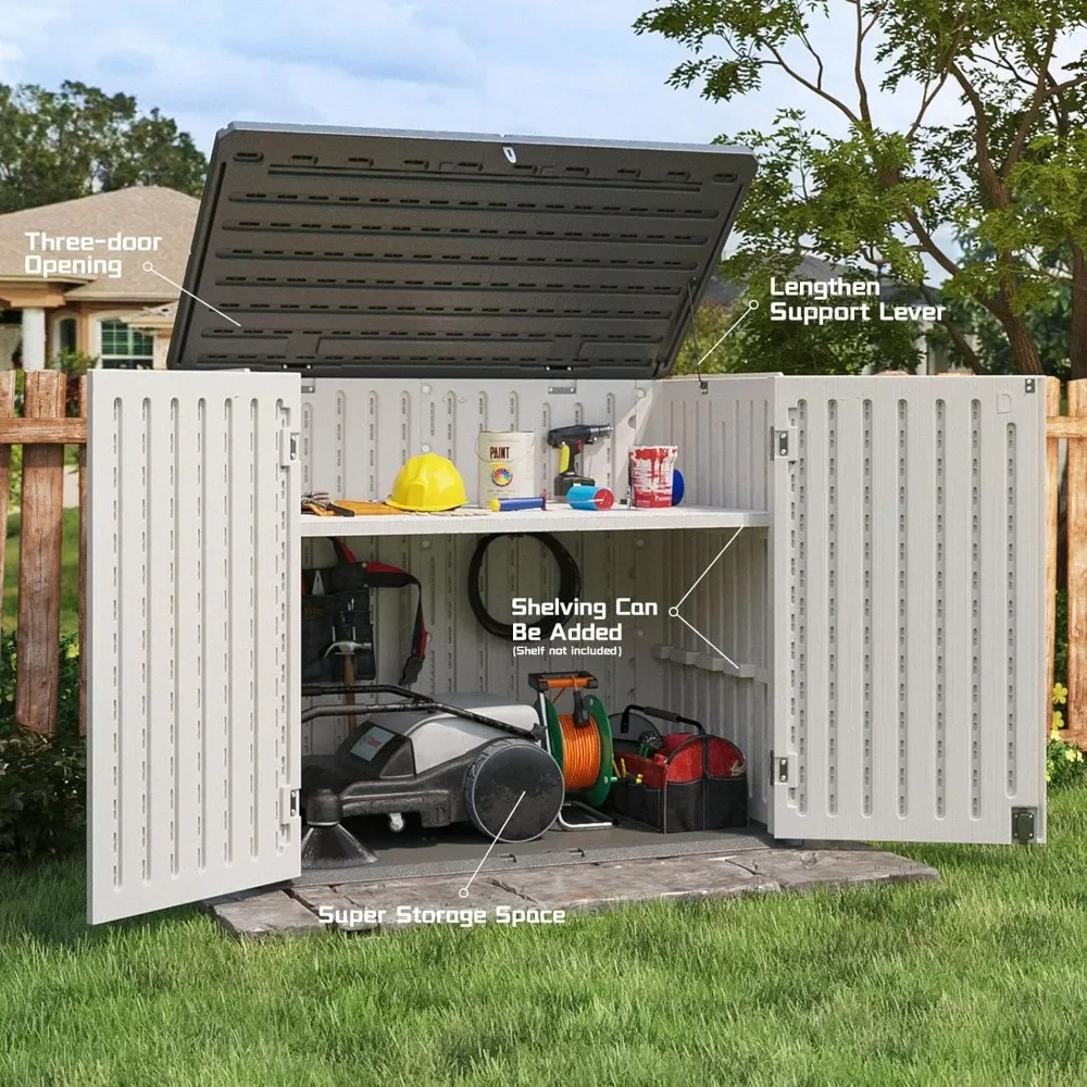 

Outdoor Storage Shed - Horizontal Storage Shed for Patio, Garden, Backyards, Lawn Mower, Tools, 36 Cu Ft Grey Storage Shed