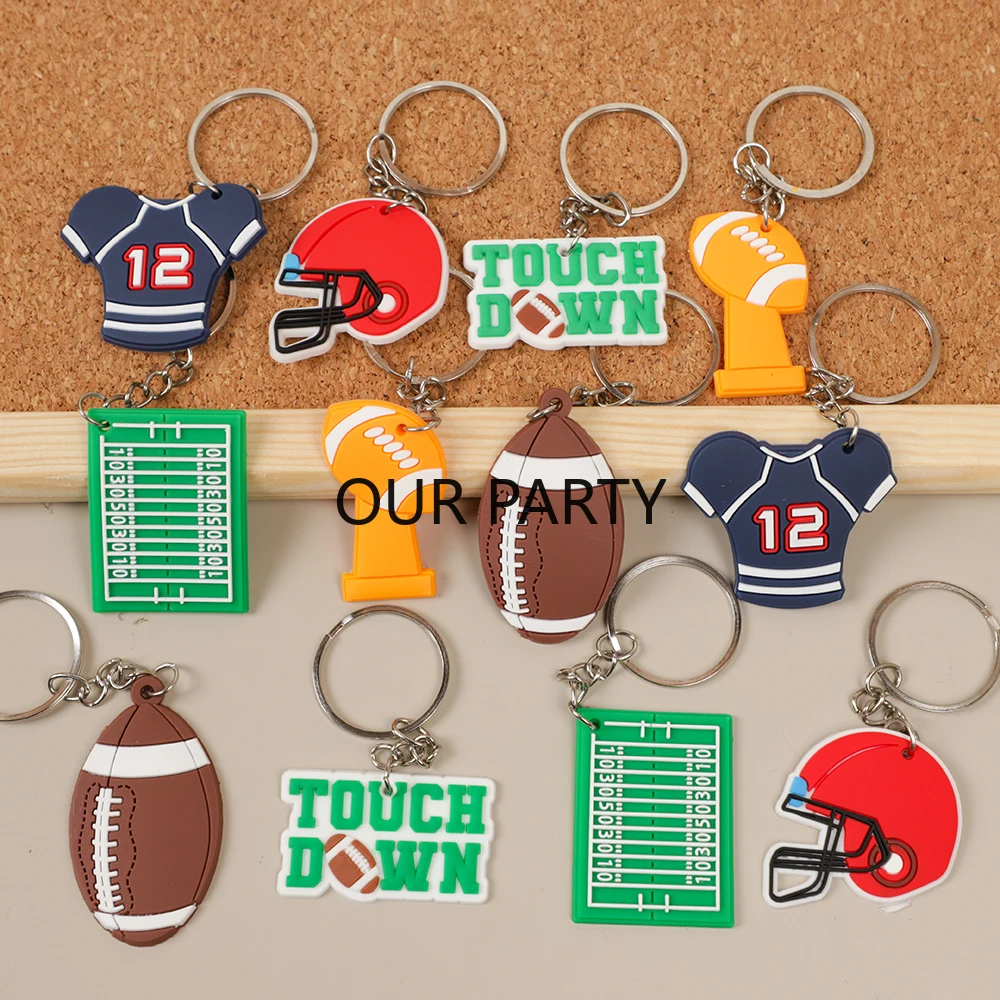 12Pcs Sports Rugby Theme PVC Keychain American Football Backpack Pendant for Boy Birthday Party Favors Goodie Bag Pinata Fillers