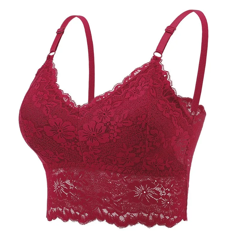 Extended Lace Pattern Lady Bra Strapless Adjustable Shoulder Strap Womens Brassiere Bandeau Girl Bra Crop Anti-Exposure Camisole