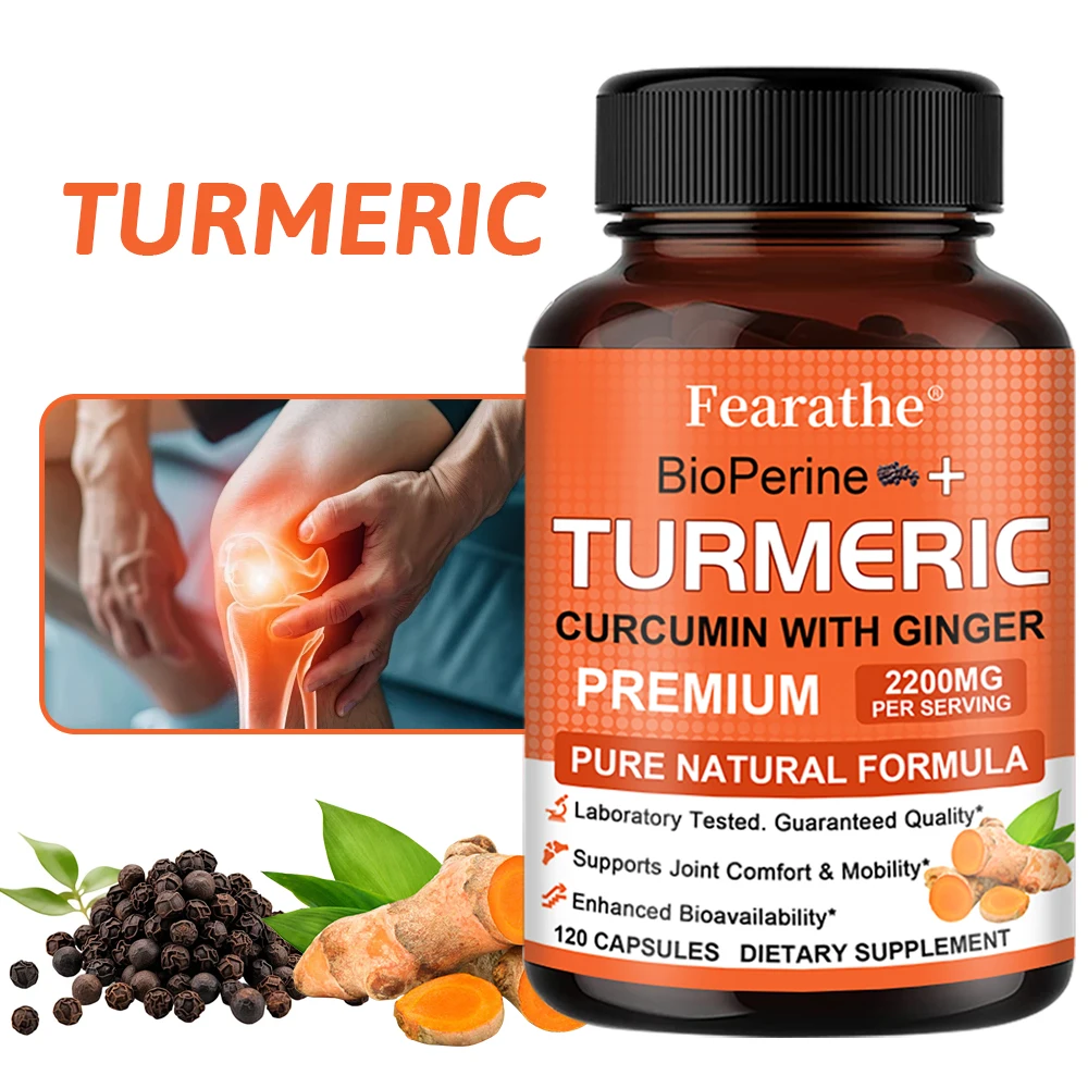 Fearathe Turmeric Supplement - Contains black pepper and ginger for antioxidant benefits, improved joint mobility, inflammation