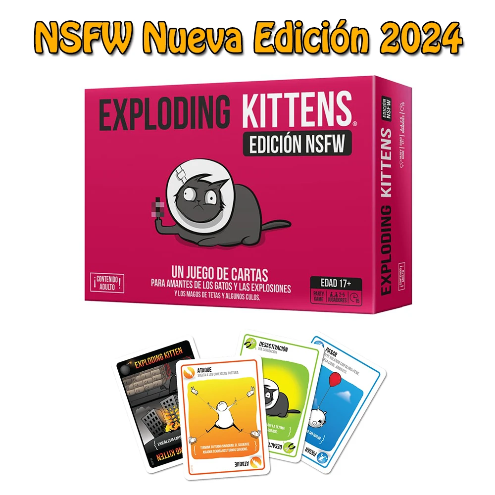 Juego de mesa Exploding Kittens Nsfw Edition para fiesta familiar, juego de cartas para adultos y niños, adecuado para regalo de vacaciones, novedad de 2024