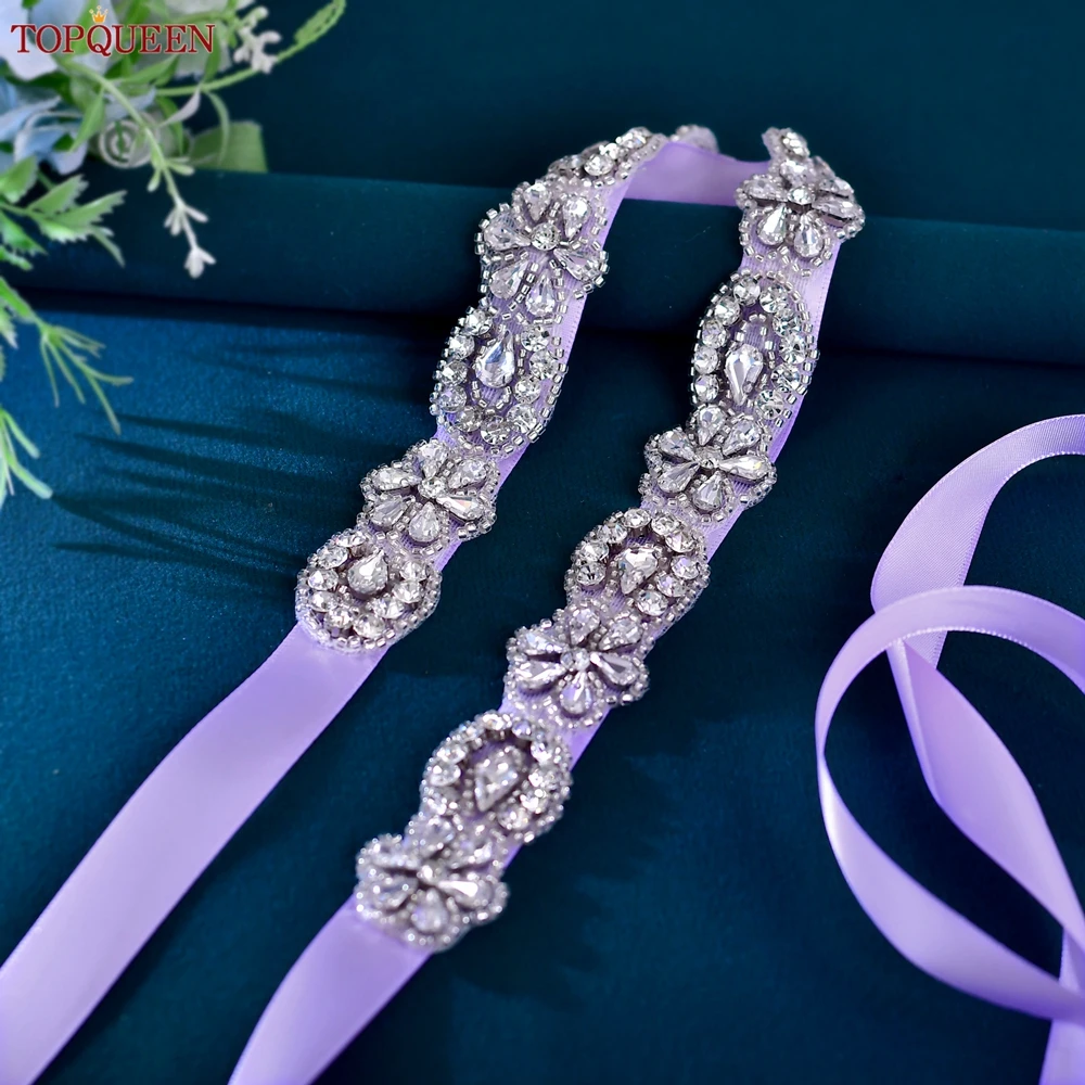 TOPQUEEN Silver Stone Bridal Belt Wedding Accessories Europe and the United States Ribbon Belt Dress Decoration Waist Chain S146