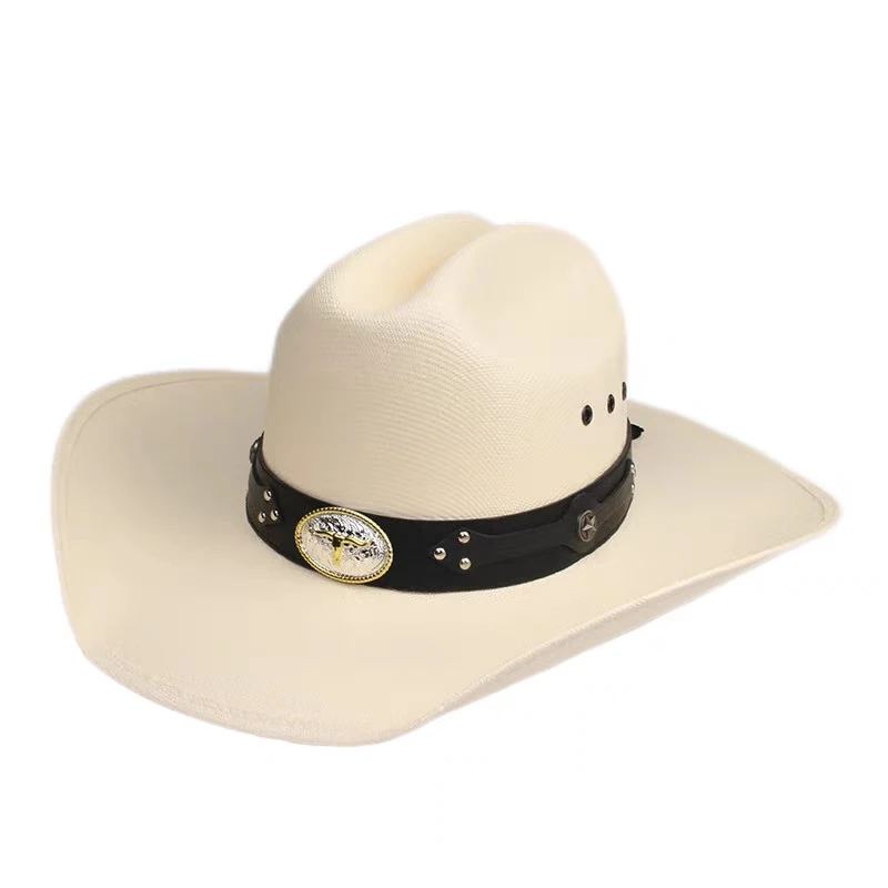 Czarny kapelusz kowbojski pasek z żółtą słomką w stylu Vintage Western kapelusz kowbojski wodoodporna osłona przeciwsłoneczna kapelusz kowbojski