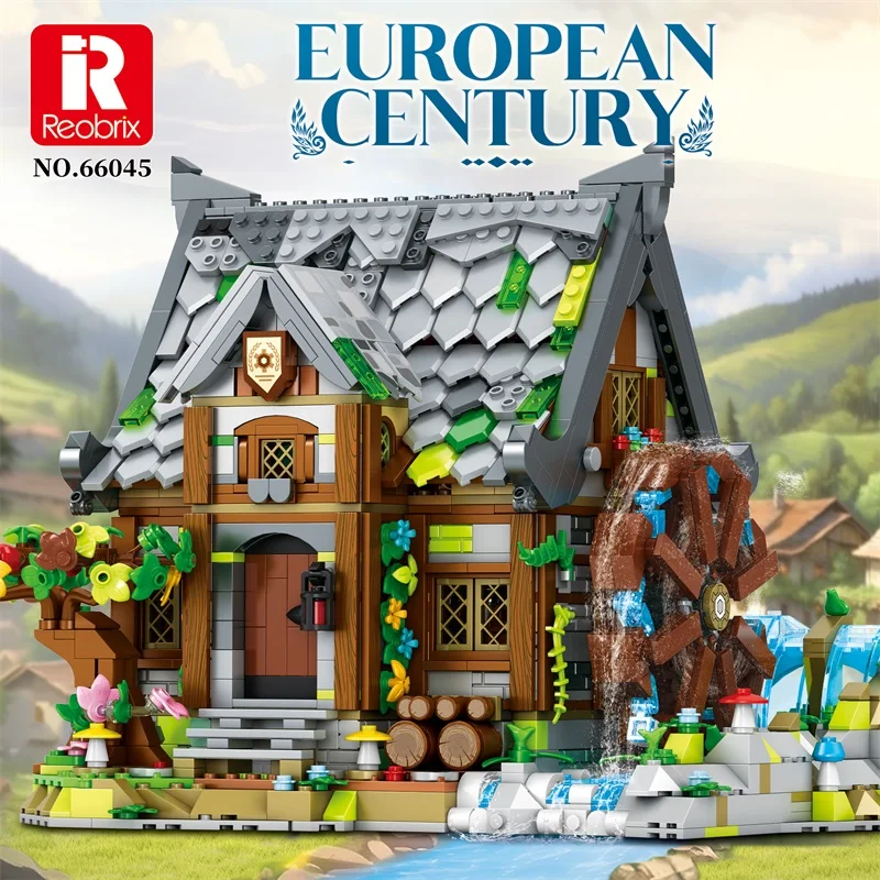 

New 66045 1873pcs MOC Street View Medieval Watermill Building Blocks Assembling Construction Bricks DIY Toys for Boys Gift Set