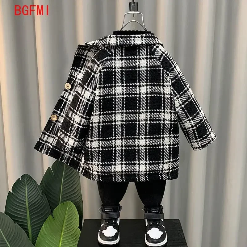 Korean Kids Winter Clothes Thicke New Plaid Woolen Coat Boys\' Warm Jacket Childhood Coats Winter Padding Kids Outerwear 2-11Y